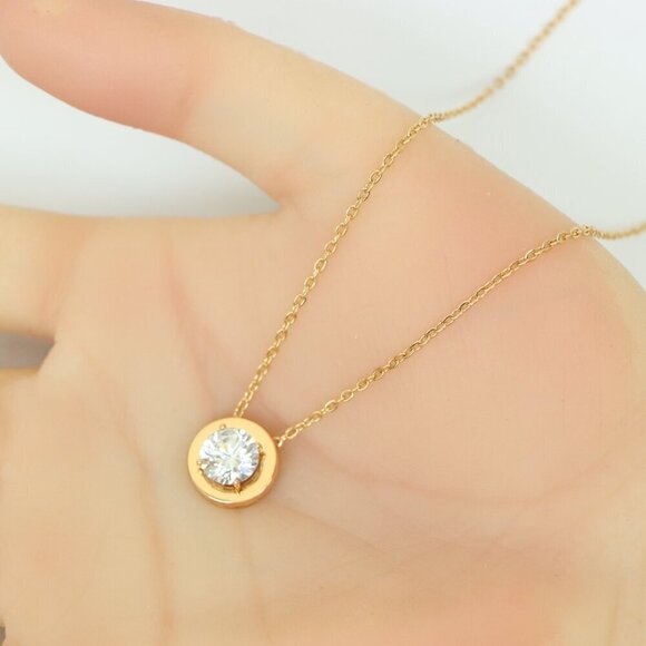 Minimalist Rose Gold Solitaire Necklace with Dainty Round Pendant, XPNL0176 - Picture 5 of 13